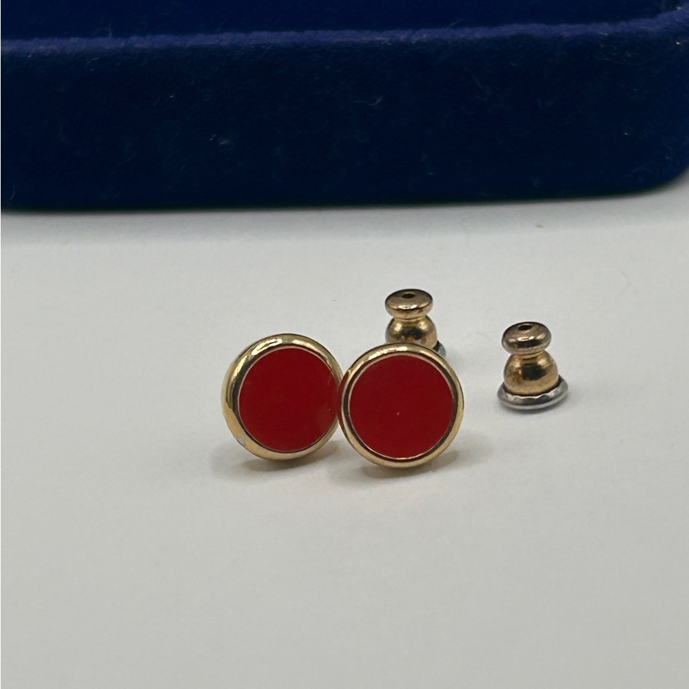 Vintage 10k Gold Red Enamel Stud Earrings​​